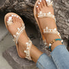 Sandals Women's Floral Pattern Hollow Out Toe Post Lace Flower Sandals Roman Style Open Toe Flat Shoes Women's Sandals