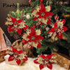 Silver Glitter Christmas Flowers Silver Xmas Tree Artifical Flower Ornaments Merry Christmas Decoration For Home Party New Year