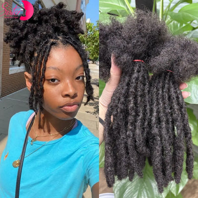 Loc Extension Human Hair 0.6cm Width 8inch 50 Strands Handmade Dreadlock Inter Extension Human Hair for Women/Men/Kids