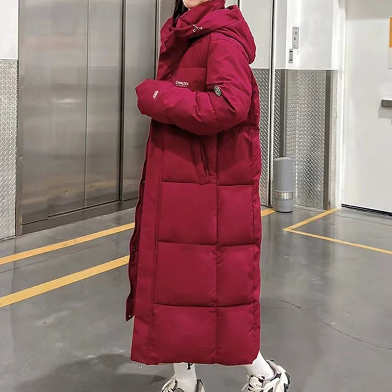 EVNISI Women Zipper Up Pockets Down Coat oversize Loose Coat Turtleneck Thicken Long Coat Women Casual Parkas 2024 Autumn Winter
