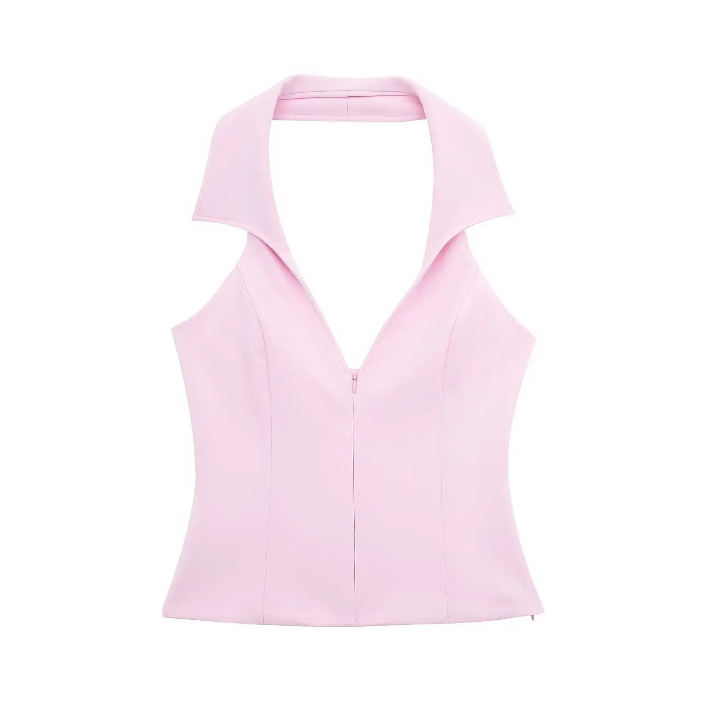 HH Women Pink 2 Piece Set Sexy V-Neck Sleeveless Backless Suspender Zipper Top+High Waist Back Pocket Mini Skirts Shorts Y2K