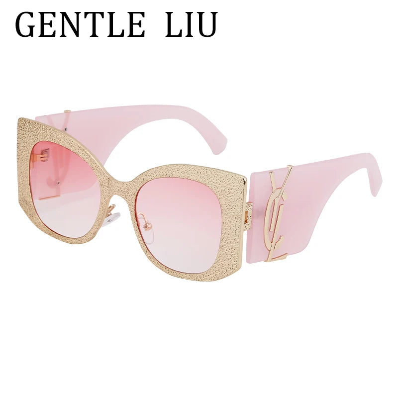 Oversized Cat Eye Sunglasses Women 2024 Luxury Brand Designer Punk Round Sun Glasses For Ladies Trendy Big Frame Eyewear UV400