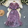 Summer Pleated Women Buttons Dresses Casual Beach Holiday Short Sleeve V Neck Woman Midi Dress Bohemian Mujer Vestidos