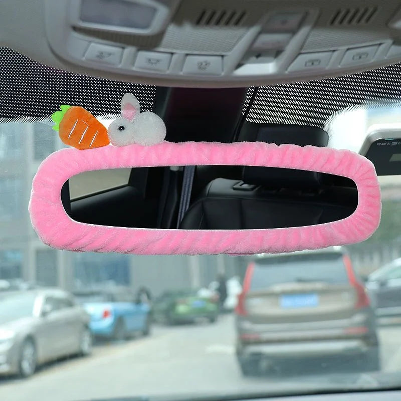 Adorable Rabbit Car Rearview Mirror Cover Cute Creative Korean Character Mirror Cartoon Reversing Decoration Female