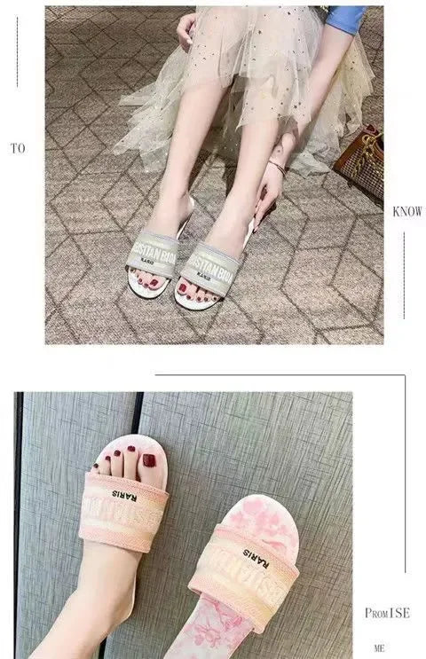 2024 Letter Slippers Fashion Flat Woman Single Shoes Casual Shoes Female Outer Wear Letter Sandals Women's Shoes Flat