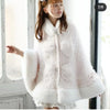 Japanese Liz Sweet Princess Faux Rabbit Fur Cape Coat Women Autumn Winter Fur Jacket Loose Clock Rhinestone Bow Hooded Coat