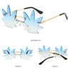 Novel Rimless Maple Leaf Shape Metal Sunglasses for Women Party Decorative Sun Glasses Men Unique Street Catwalk Prom Eyewear