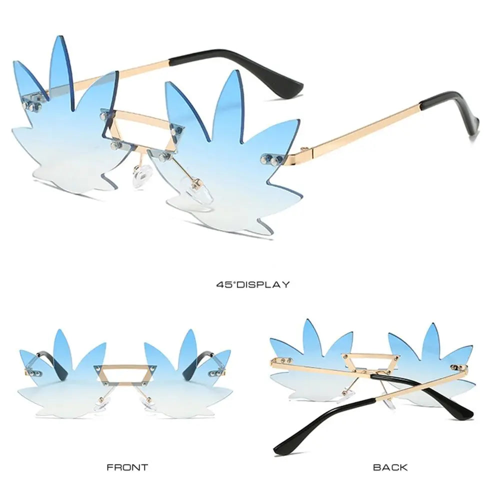 Novel Rimless Maple Leaf Shape Metal Sunglasses for Women Party Decorative Sun Glasses Men Unique Street Catwalk Prom Eyewear