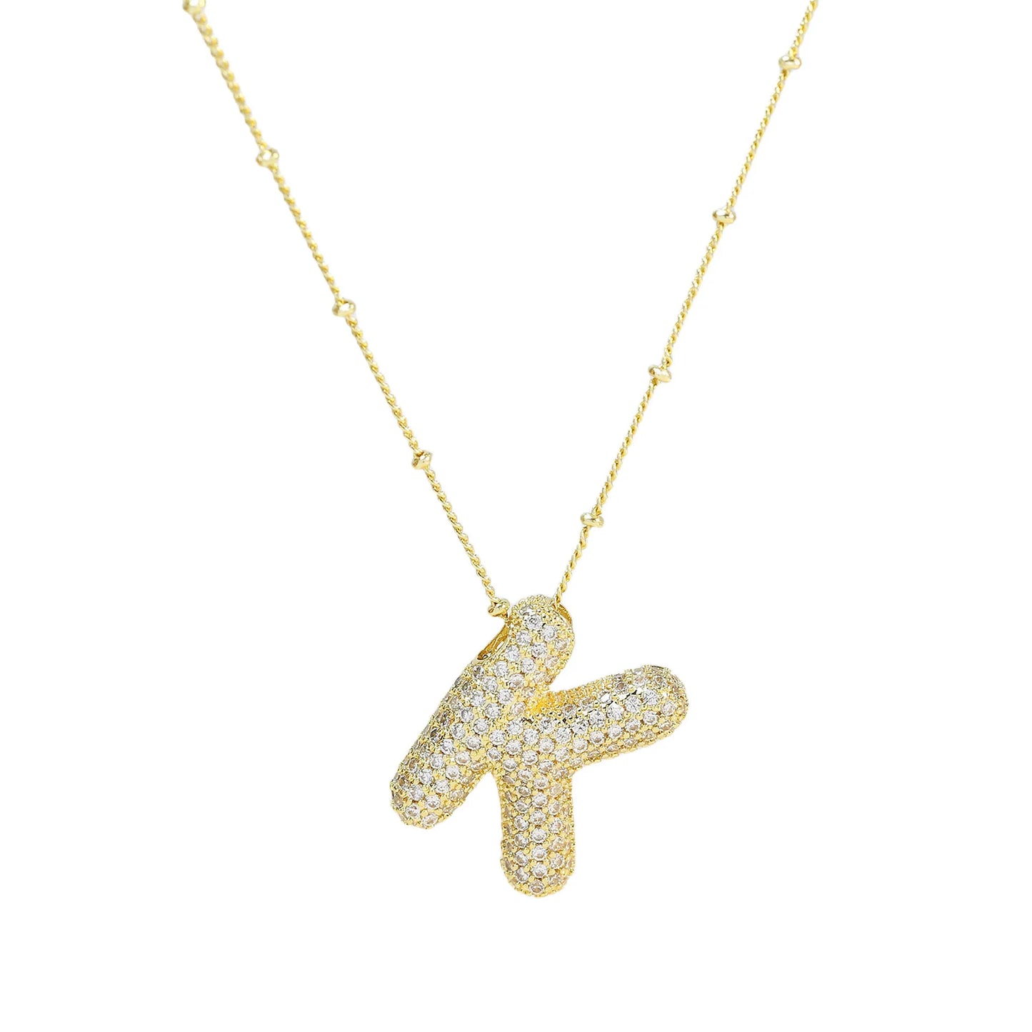 Cubic Zirconia Gold Plated  Bubble Alphabet Letter Necklace Monogram Necklace Balloon Initial Necklace Gifts for Women Girls