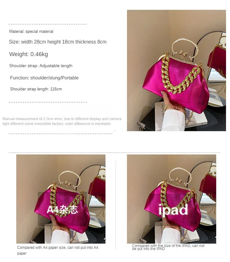 2024 Luxury Women Gold Green Chain Messenger Bags PU Leather Shoulder Bags Shell Clip Designer Handbag And Purse Wedding Clutch