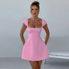 Elegant Womens White Square Collar Chic Mini Dress Luxury Short Dresses Casual Black Pink Evening Party Dresses Birthday Summer
