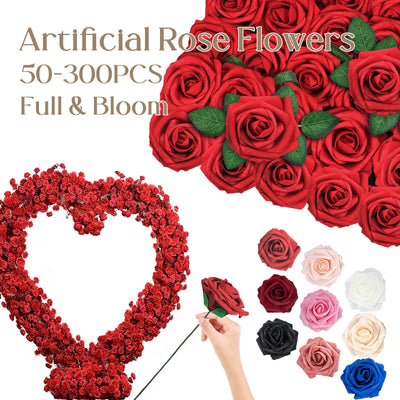 50-200PCS Artificial Roses Flowers Foam Flowers with Stems Fake Roses for DIY Wedding Bouquets Centerpieces Valentine's Day