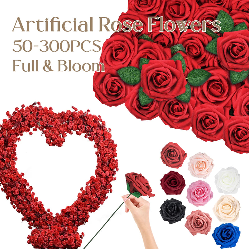 50-200PCS Künstliche Rosen Blumen Schaumblumen mit Stielen Gefälschte Rosen für DIY Hochzeitssträuße Mittelstücke Valentinstag