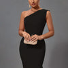 Mermaid Midi Bandage Dress Women Black Bodycon Dress Evening Party Elegant Sexy One Shoulder Birthday Club Outfit 2023 Summer