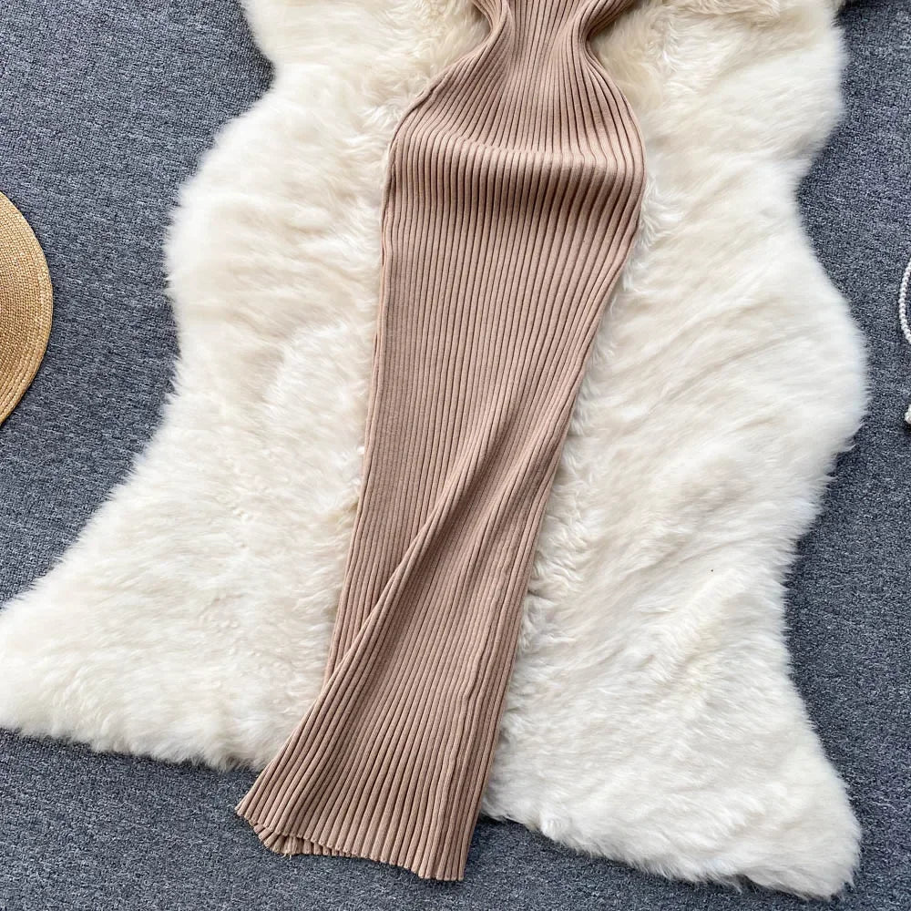 Summer V Neck Knit Sexy Strap Dress Women Elatic Waist Bodycon Sundress Female Beach Backless Maxi Long Dress