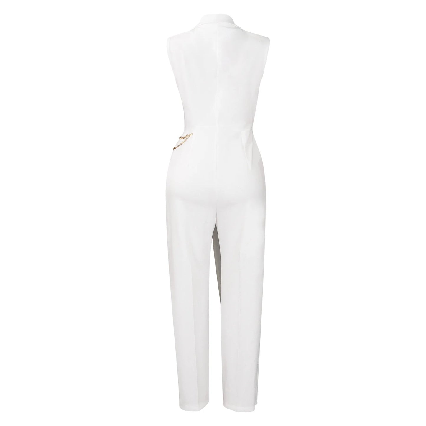 Elegant Jumpsuits & Rompers for Woman 2024 New Turn Down Collar Sleeveless High Waisted V Neck Straight Female Birthday Overalls