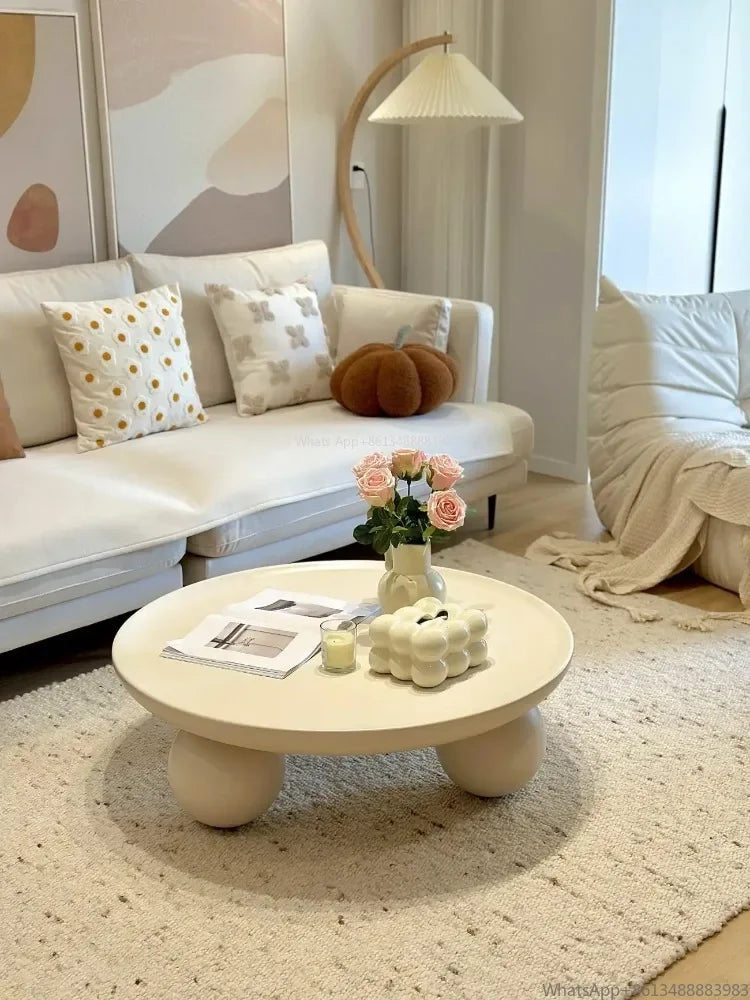 Nordic Combination Bedroom Coffee Table Simple Light Luxury Household Cream New Round Living Room Modern Small Apartment