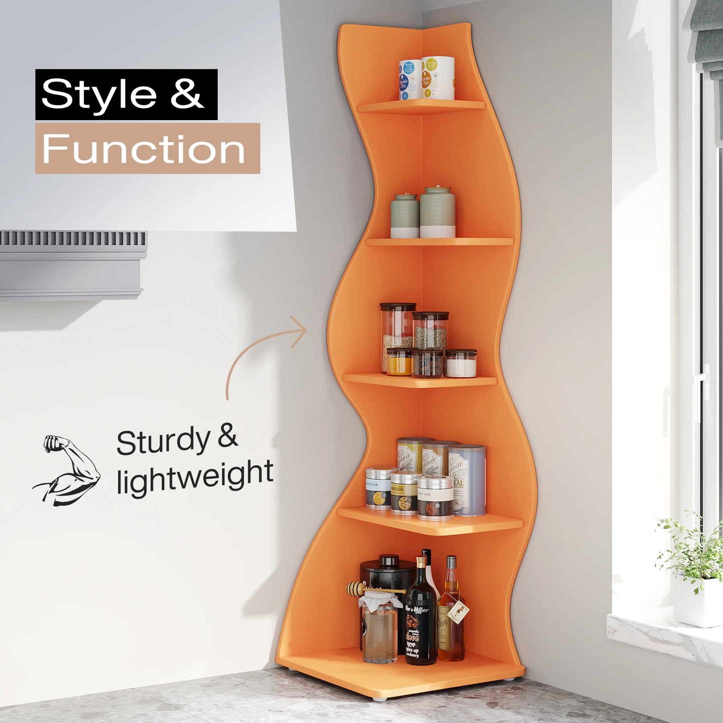 Tribesigns Corner Shelf, Modern 5-Tier Wall Corner Bookshelf, Stylish Corner Small Bookcase Storage Rack Plant Stand