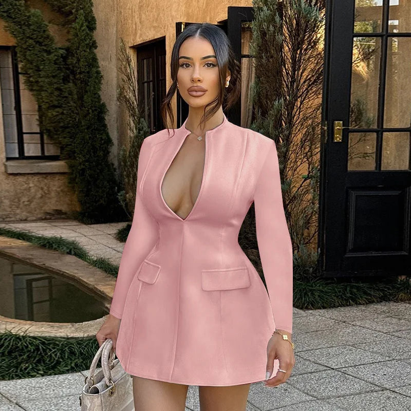Sexy Fitted V-Neck Long-Sleeve Dress Elegant Solid Color High-Waist Pencil Skirt New Stylish Autumn/Winter Women's Banquet Dress