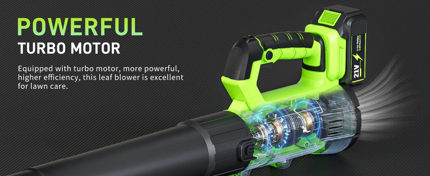 Cordless Leaf Blower 6-Speed Electric Blower with Battery Charger Turbo Motor Dual Tubes Lightweight for Lawn Patio Snow Removal