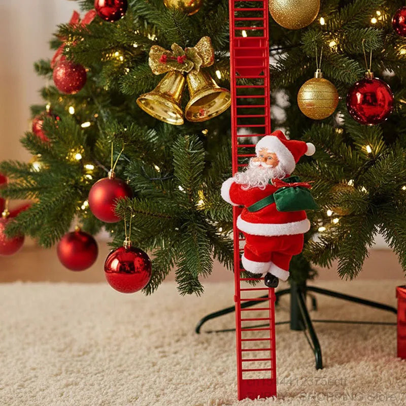 Electric Climbing Santa, Musical Christmas Decoration, Fun Holiday Ladder Toys for Home, Tree, Fireplace, Unique Festive Decor