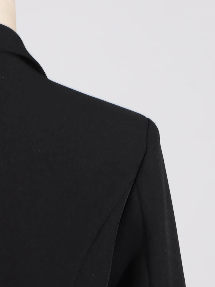 TWOTWINSTYLE Solid Hollow Out Patchwork Belt Blazers For Women Notched Collar Long Sleeve Spliced Single Breasted Blazer Female