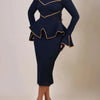 Elegant Women's Office Dress Round Neck Ruffle Edge Long Sleeved Dresses Formal Business Color Blocked Line Workwear New Style