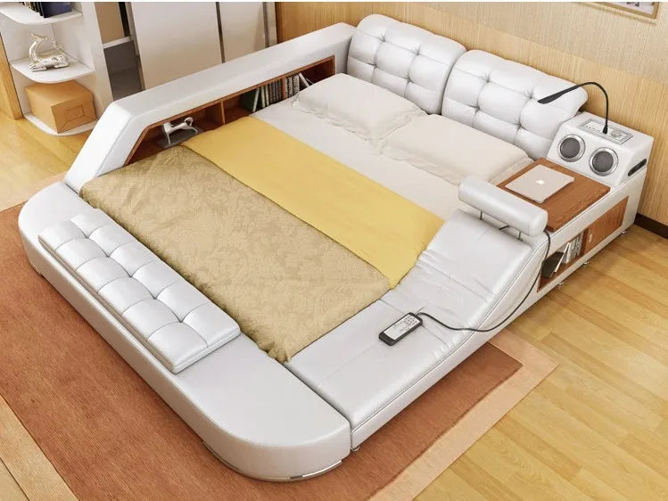 MANBAS Tech Smart Bed Frame Multifunctional Massage Bed Ultimate Bed Fabric/ Cloth Tatami Upholstered Bed with Bluetooth Speaker