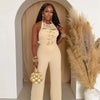 Sexy Halter Backless Jumpsuits Woman Elegant High Waist Flare Pants Sleeveless Beading Ruched Party Romper Birthday Club Outfits