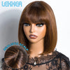 Lekker Chocolate Brown Short Straight Bob 100% Human Hair Wig With Bangs For Women Brazilian Remy Hair Top Lace Glueless Bob Wig