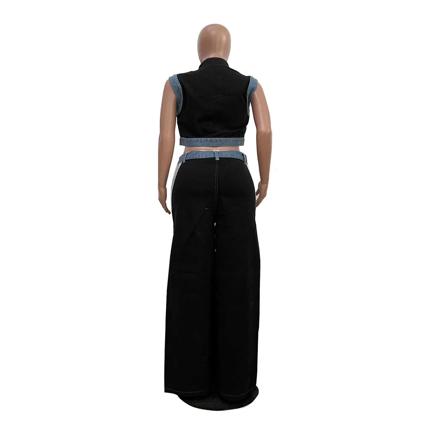 2 Pieces Women's Sets 2025 Spring Summer Denim Sleeveless Suit Tops And Wide Leg Pants Suits Two Piece Set Tracksuit Outfit