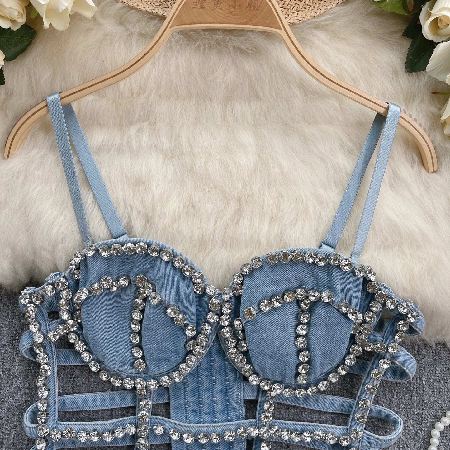 Streetwear Diamonds Denim Vest Female Bra Sleeveless Backless Sexy Summer Tank Tops For Women Camisole y2k Crop Top 2025