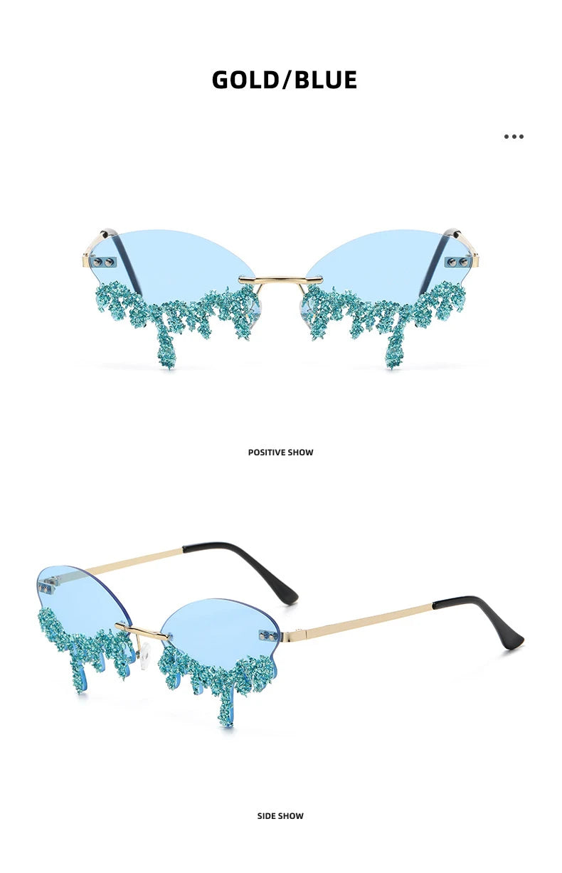 Diamond Rimless Sunglasses Women Luxury Brand Rhinestone Sun Glasses Ladies Sexy Tear Shape Punk Party Eyewear gafas de sol