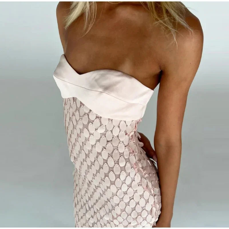 Sexy Stain Long Dress Women Patchwork Solid Tube Top Sleeveless Party Dresses 2025 Summer Lady Slim Vacation Backless Robes