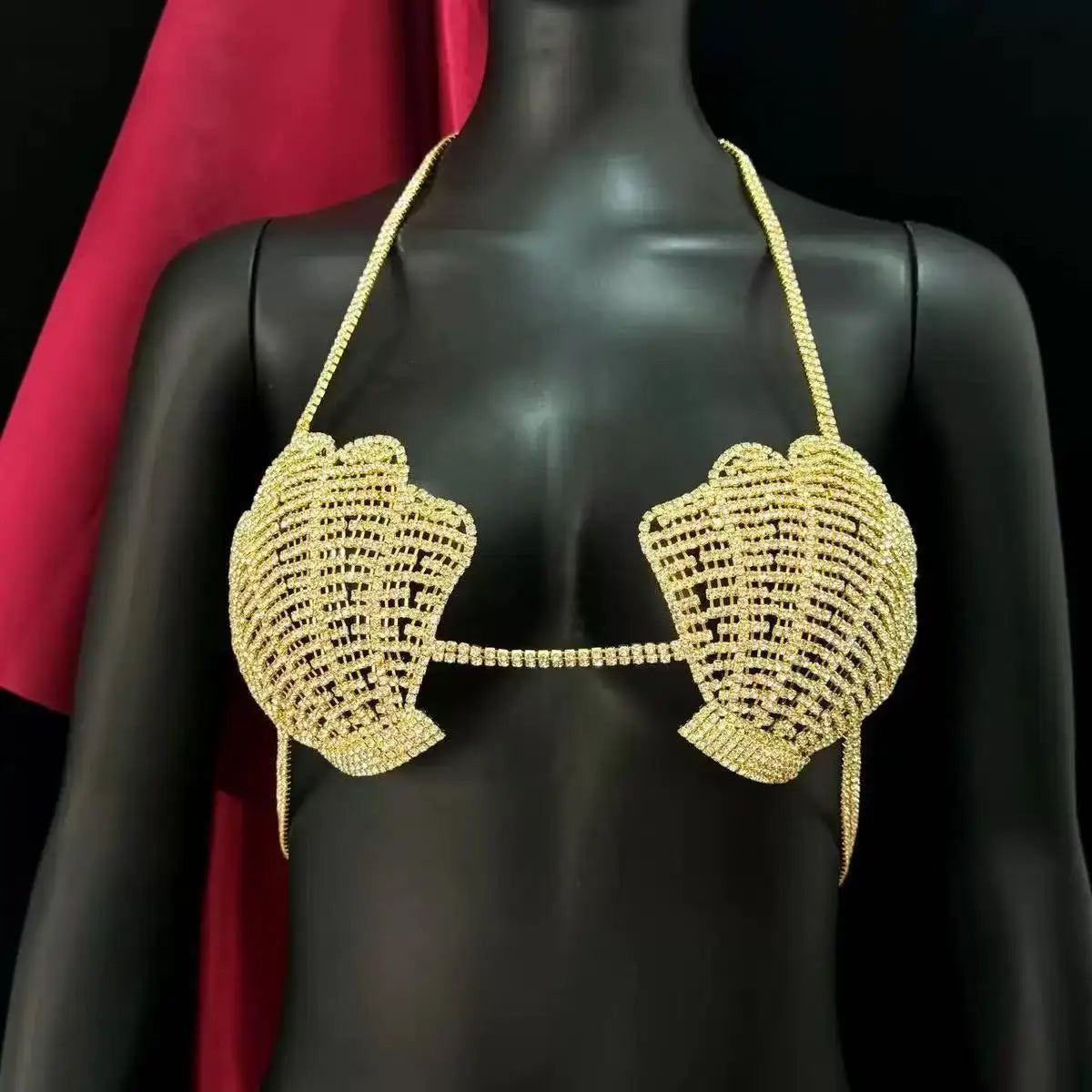 European and American fashion exaggerated shell shaped bikini chest chain sexy rhinestone chest chain nightclub party body chain