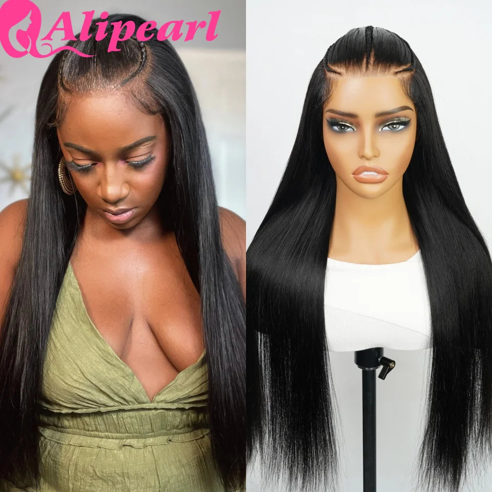 Alipearl Hair Pre Styled Human Hair 3 Part Pre Braided 13x4 Lace Frontal Wig Pre Cut Lace Pre Bleached Lace knots Ready To Go