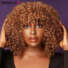 250D Brown Color Afro Kinky Curly Human Hair Wigs with Bangs Wear to go Glueless Wig Remy Brazilian Short Curly Human Hair Wig