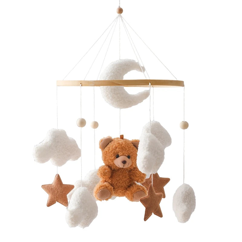 Baby Crib Mobile Rattle Toy 0-12Months Infant Soft Felt Teddy Velvet Pink Bear Bed Bell Hanging Toy Holder Bracket Crib Girl Toy