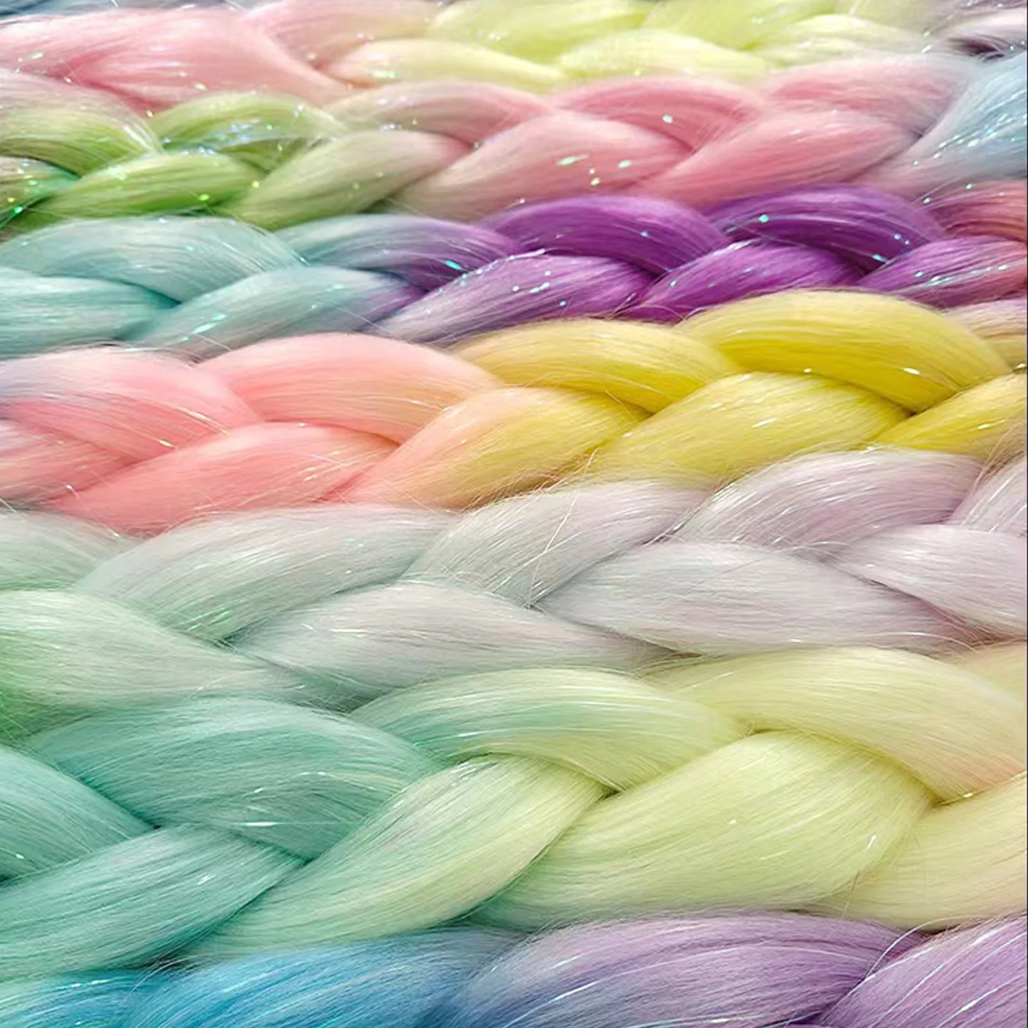Synthetic Tinsel Braiding Hair 4 Tones Ombre Color White Purple Blue Yellow Jumbo Braids Mixed tinsels For Festival Party
