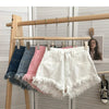ITOOLIN Women Vintage Tassels Denim Shorts Button Loose High Waist A-line Jean Shorts Casual Women Office Trousers Streetwear