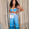 Sexy Nightclub Outfits for Women 2 Piece Set Birthday Vacation Bra Crop Top and Print Wide Leg Pants Matching Sets Beach Wear