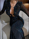 Tossy Glitter Hollow Out See-Through Maxi Dress Female Sexy Lace-Up Club High Waist Patchwork Sparkle Bandage Women Long Dress