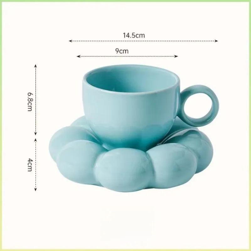 6oz Sunflower Coffee Mug Aesthetic Ceramic Cloud Cup Decorative Saucer Afternoon Tea Water Cup Office Decor Home Mug Drinkware
