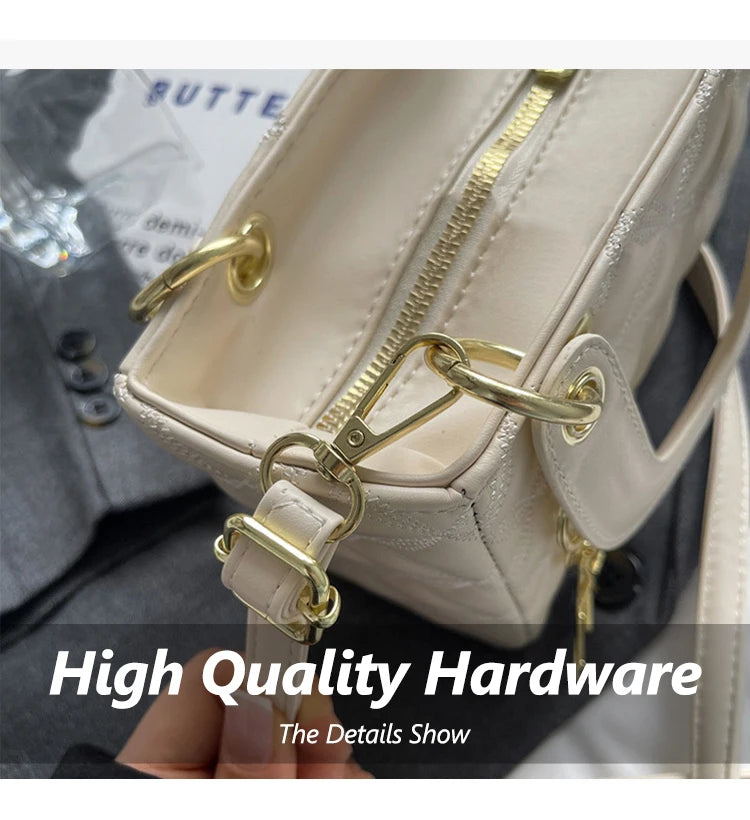Quilted Pattern Solid Color Pu Handbag With Pendant Decoration, Versatile Noble Women's Crossbody Bag, Fashionable Handbag