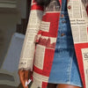 Yeezzi Women's Notched Collar Blazer 2025 New Spring Long Sleeves Fashion Newspaper Printed Urban Casual Streetwear Outerwears