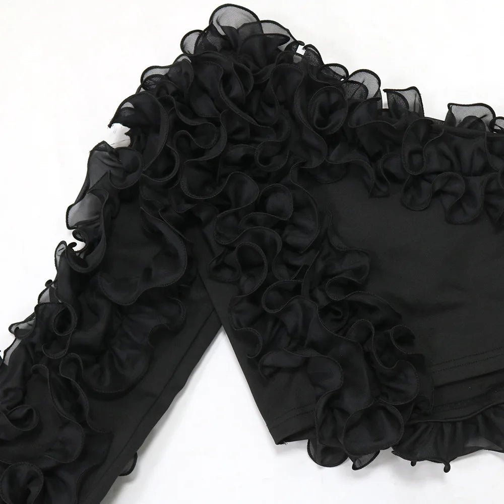 CM.YAYA Women Ruffles One Sleeve Skew Collar Tunic Blouse and Shirt Tops 2024 Summer Streetwear Night Club Party Beach Tops