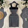 Striple 2024 Sexy Summer Knit Strap Dress Women Tank Elatic Waist Bodycon Sundress Female Beach  Backless Midi Dress