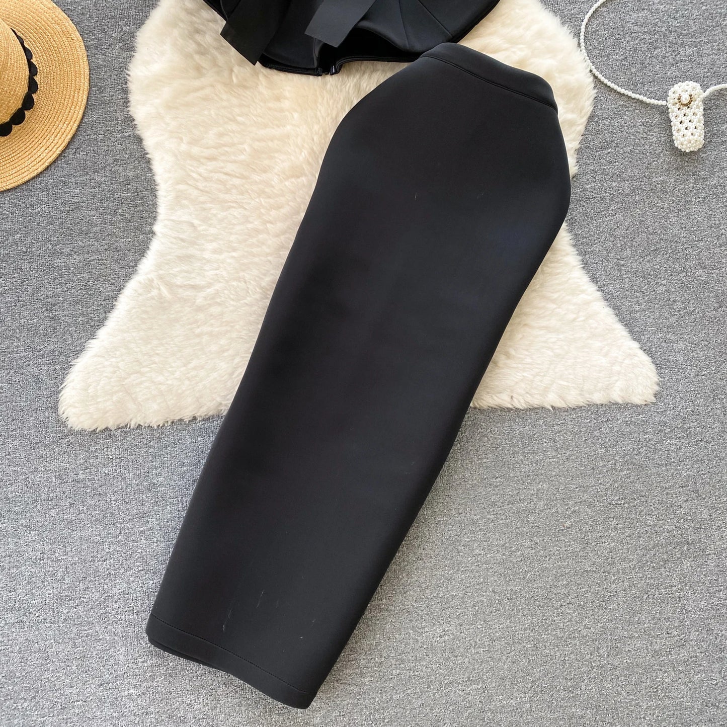 Women Vintage Two Pieces Skirt Sets Women Long Sleeve Sexy Slash Neck Bandage Ruffle Blouse Top and High Waist  Hip Wrap Skirt