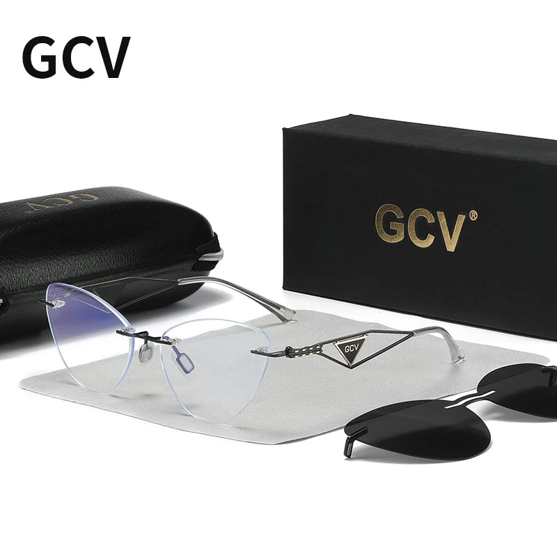 GCV Brand new Women 2 In 1 Polarized Sunglasses Anti blue light glasses butterfly frame multifunctional Medical applicability