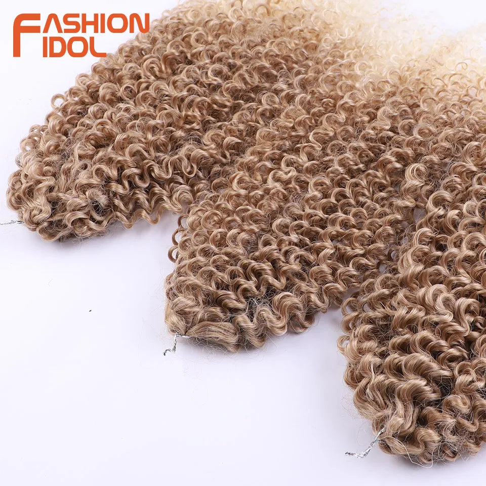 FASHION IDOL 200g 3pcs Afro Kinky Curly Braiding Hair Synthetic Crochet Hair 18 Inch Ombre Brown Passion Twist Hair Extensions